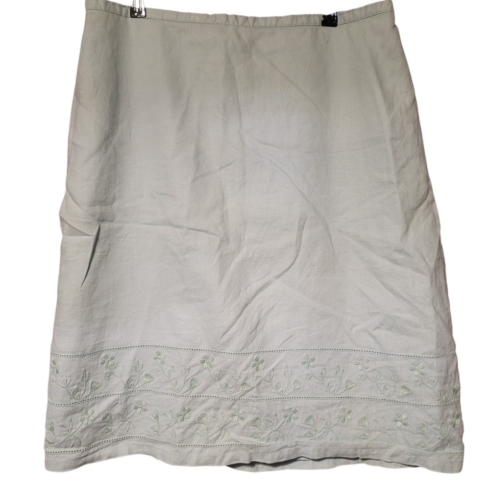 OLD NAVY‎ 100% Linen Light Blue Midi Skirt Sz 16 Embroidered Floral 34x25